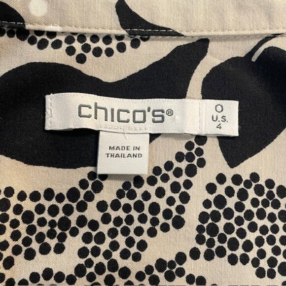 CHICO'S Black & Cream Abstract Leaf Print Button-Front Blouse - Size Small - Picture 5 of 7